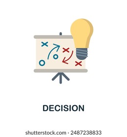 Icono plano de decisión. Signo coloreado de la colección de aprendizaje automático. Ilustración de ícono de decisión creativa para Diseño web, infografías y más