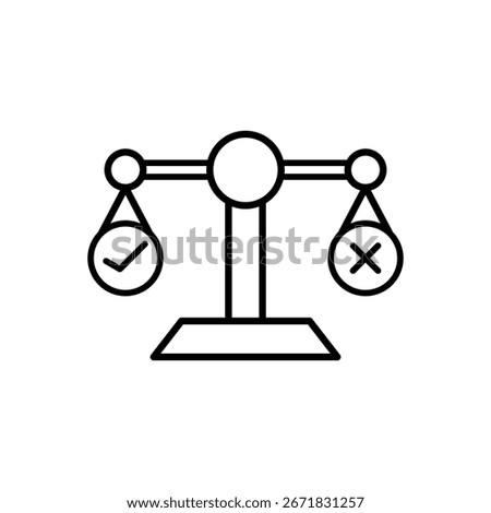 Decision icon balance scale with check and cross icons for choices, decisions. Suitable for business, education, finance, and concept illustrations.