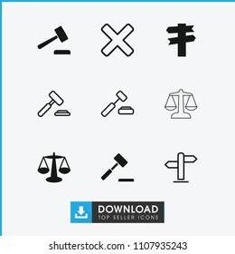 Decision icon. collection of 9 decision filled and outline icons such as scales, direction, auction hummer. editable decision icons for web and mobile.