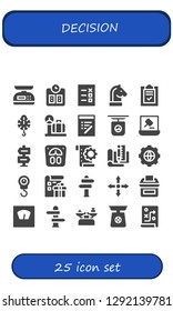  decision icon set. 25 filled decision icons. Simple modern icons about  - Scale, List, Strategy, Auction, Direction, Planning, Plan, Options, Sign Post, Directions, Vote