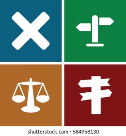 decision icons set. Set of 4 decision filled icons such as direction, cross