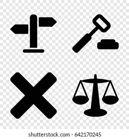 Decision icons set. set of 4 decision filled icons such as direction, cross, scales
