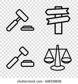 Decision icons set. set of 4 decision outline icons such as auction hummer, scales