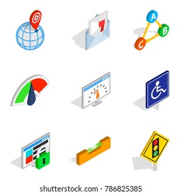 Decision icons set. Isometric set of 9 decision vector icons for web isolated on white background
