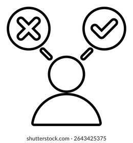 decision line icon design. decision thin black outline symbol vector illustration. editable stroke icon on transparent background.