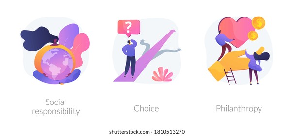 Decision Making Abstract Concept Vector Illustration Set. Social Responsibility, Choice, Philanthropy, Social Value, Private Initiative, Problem Solving, Donation Fund, Volunteering Abstract Metaphor.