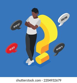 Decision Making Abstract Isometric Concept With Man And Question Mark Vector Illustration