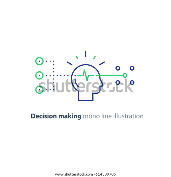 Decision\
making architects, choice tree, marketing concept, psychology and\
neuroscience, mindset, vector mono line\
icon