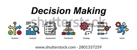 Decision Making banner web icon vector illustration concept with an icon of Decision, Analysis, Assessment, Framework, Strategy, Objective, Action