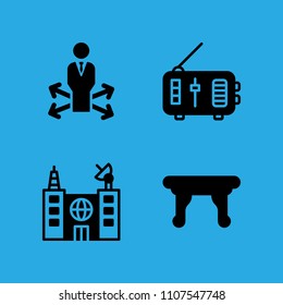decision making, building, radio and table icons vector in sample icon set for web and graphic design
