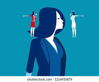 Decision making of business people. Concept business vector illustration, Devil and angle, Flat business cartoon, Confusion, Uncertainty, Thinking.