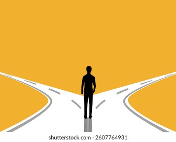 Decision making, businessman on a two way highway