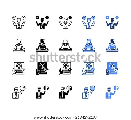 Decision making, Chairman, Objectives, Shareholders multiple style icon set.