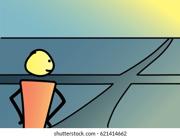 Decision making, choice between different paths on a crossroad. Vector illustration
