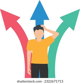 Decision making, choosing choices, options or way, which direction to be successful or deciding the path to achieve the target, Climb up ladders and find a crossroad to make a decision

