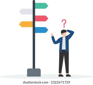 Decision making, choosing choices, options or way, which direction to be successful or deciding the path to achieve the target, Climb up ladders and find a crossroad to make a decision

