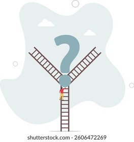 Decision making, choosing choices, options or way, which direction to be success or decide path to achieve target concept.flat character life .