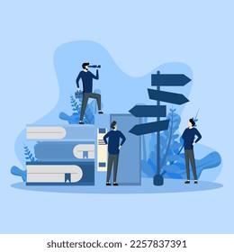 decision making concept, Businessman decide the best route, Options and decision way choice concept, alternative signs, learn to make your own decision, flat blue tone vector illustration design