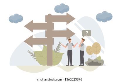 Decision making concept with character.Creative flat design for web banner