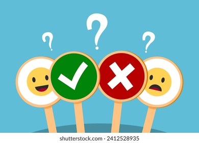 Decision Making Concept with Check and Cross Signs Vector Illustration