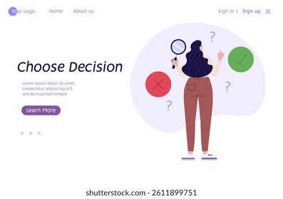 Decision making concept with choose different way. Student or employee choose career path. Various business ways. Difficult choice. Yes or no vector illustration in flat cartoon design for web banner
