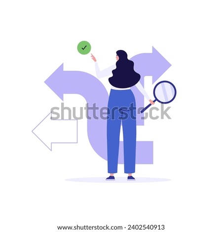 Decision making concept with choose different way. Student or employee choose career path. Various business ways. Difficult choice. Vector illustration in flat cartoon design for web banner, UI