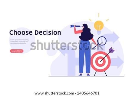 Decision making concept with choose different way. Student or employee choose career path. Various business ways. Difficult choice. Vector illustration in flat cartoon design for web banner, UI