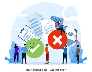 Decision making concept illustration. the business team chooses the option between yes and no. Choice, problem and decision concept. Vector illustration in flat cartoon style