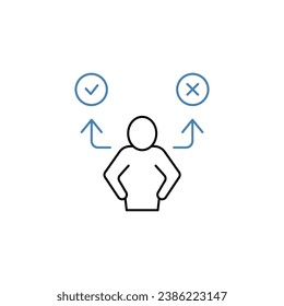 Icono de línea de concepto de toma de decisiones. Ilustración de elemento simple.Diseño de símbolos de esquema de concepto de toma de decisiones.
