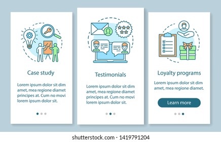 Decision making content onboarding mobile app page screen with linear concepts. Customer attraction strategy walkthrough steps graphic instructions. UX, UI, GUI vector template with illustrations