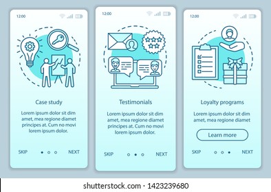 Decision making content turquoise onboarding mobile app page screen vector template. Customer attraction walkthrough website steps with linear illustrations. UX, UI, GUI smartphone interface concept