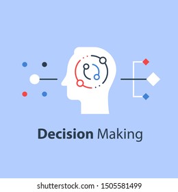 Decision making, critical thinking, psychology or psychiatry, neurology science, education concept, vector flat illustration