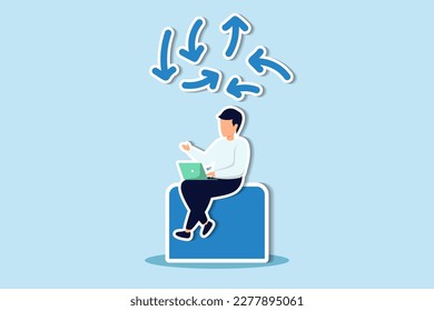 Decision making, decide the right way or choosing options, best alternative or solution to success, business direction or thinking concept, contemplation businessman making decision where to go next