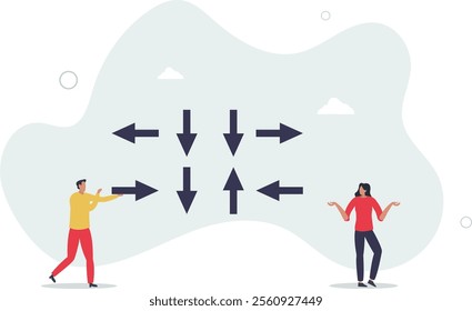 Decision making, decide the right way or choosing options, best alternative or solution to success,flat characters.