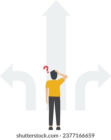 Decision making, deciding the right way or choosing options, best alternative or solution to success, business direction or thinking concept, contemplation businessman making decision where to go next