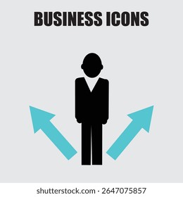 Decision making depicted with a person icon facing two arrows representing choices in business, career and life.	
