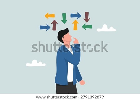 Decision making, determining the right path, the best solution to achieve success, business direction or thinking concept, entrepreneur's reflection in making decisions about where to go next.