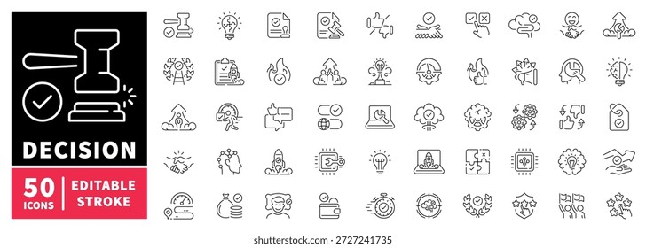 Decision making editable line icons set. judgment and choice symbols
