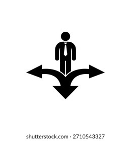 Elemento gráfico com o homem na encruzilhada Escolha para tomar uma decisão importante