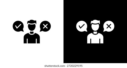 Icono de toma de decisiones lleno de blanco y negro.