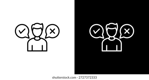 Icono de toma de decisiones contorno en blanco y negro.