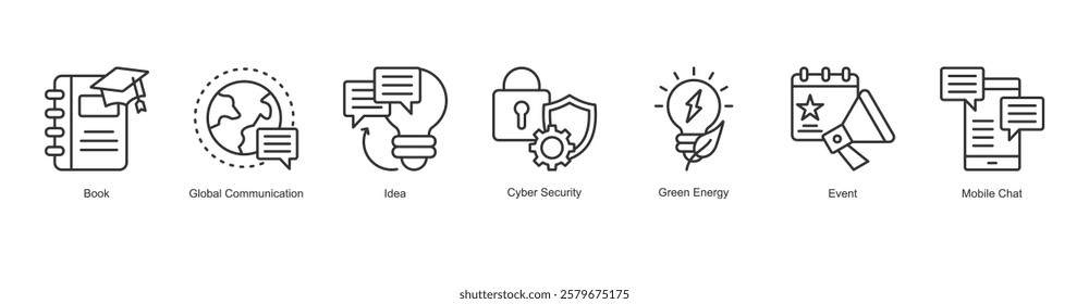 Decision Making Icon Idea, Book, Global Communication, Cyber Security, Green Energy, Event, Mobile Chat 