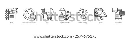 Decision Making Icon Idea, Book, Global Communication, Cyber Security, Green Energy, Event, Mobile Chat 