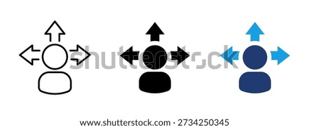 Decision making icon with person and multiple directions. Symbol of choice, responsibility and control. Ideal for leadership concepts, management roles, strategic planning and business decision.