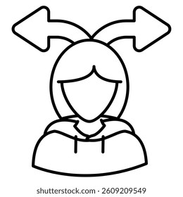 Decision making icon represented by woman, two arrows Line style.