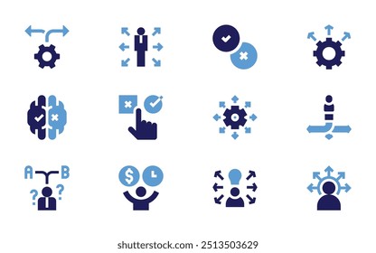 Decision Making icon set. Bold style. Duotone colors. decision, decision making, approach, opportunity, path, options, choice, network.