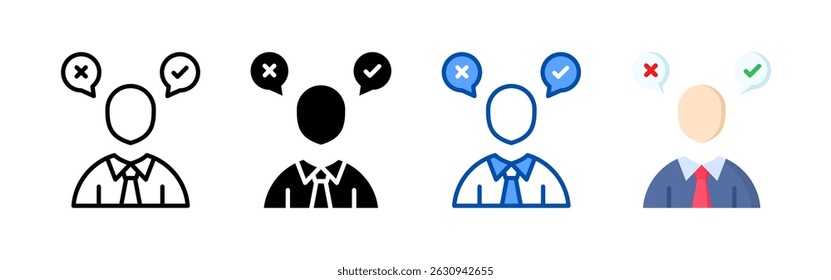 Conjunto de conjuntos de ícones para tomada de decisões. Coleção de ícones de estilo múltiplo perfeita para sites, aplicativos e apresentações. Coleção de ícones de vetor simples