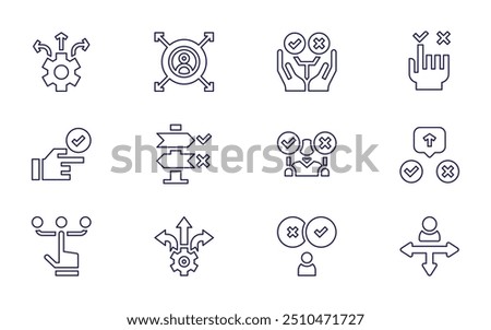 Decision Making icon set. Line style. Editable stroke. decision making, decision, approach, opportunity, path, options, check, choice, directions.