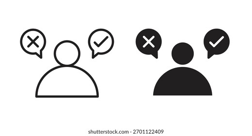 Glifo de Vector de icono de toma de decisiones plano y línea de trazo de moda