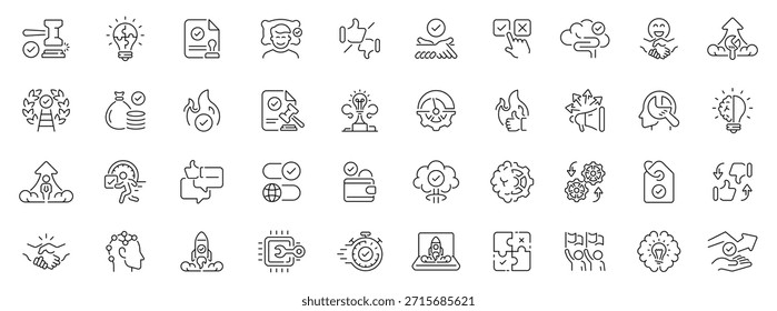 Conjunto de iconos de toma de decisiones. iconos de línea editables, símbolos de esquema para estrategia y planificación